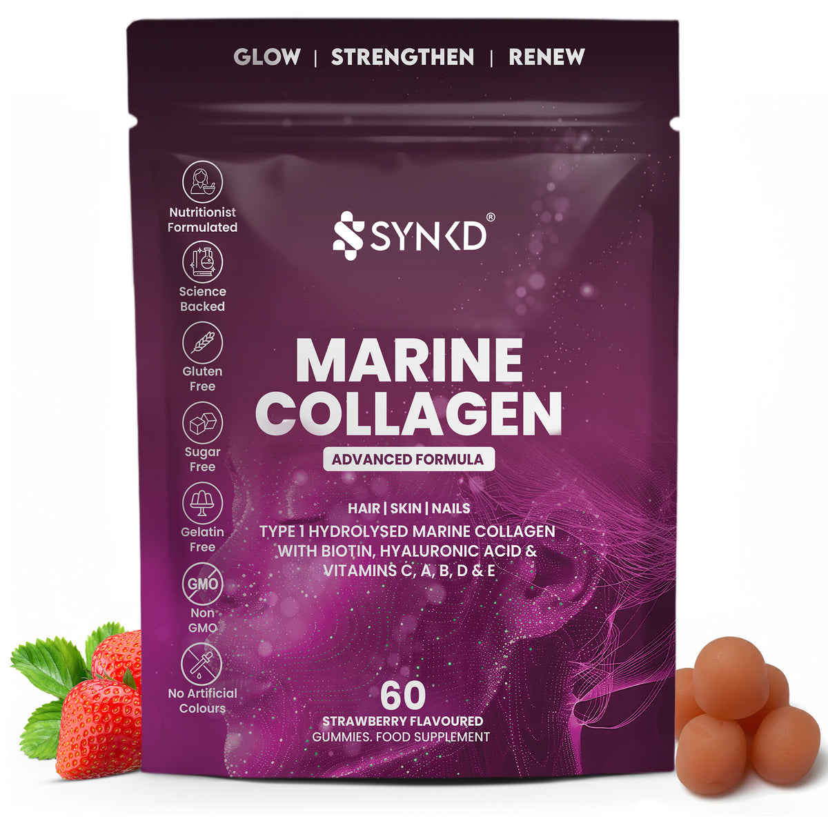 SYNKD Marine Collagen Gummies – Hair, Skin & Nails Support