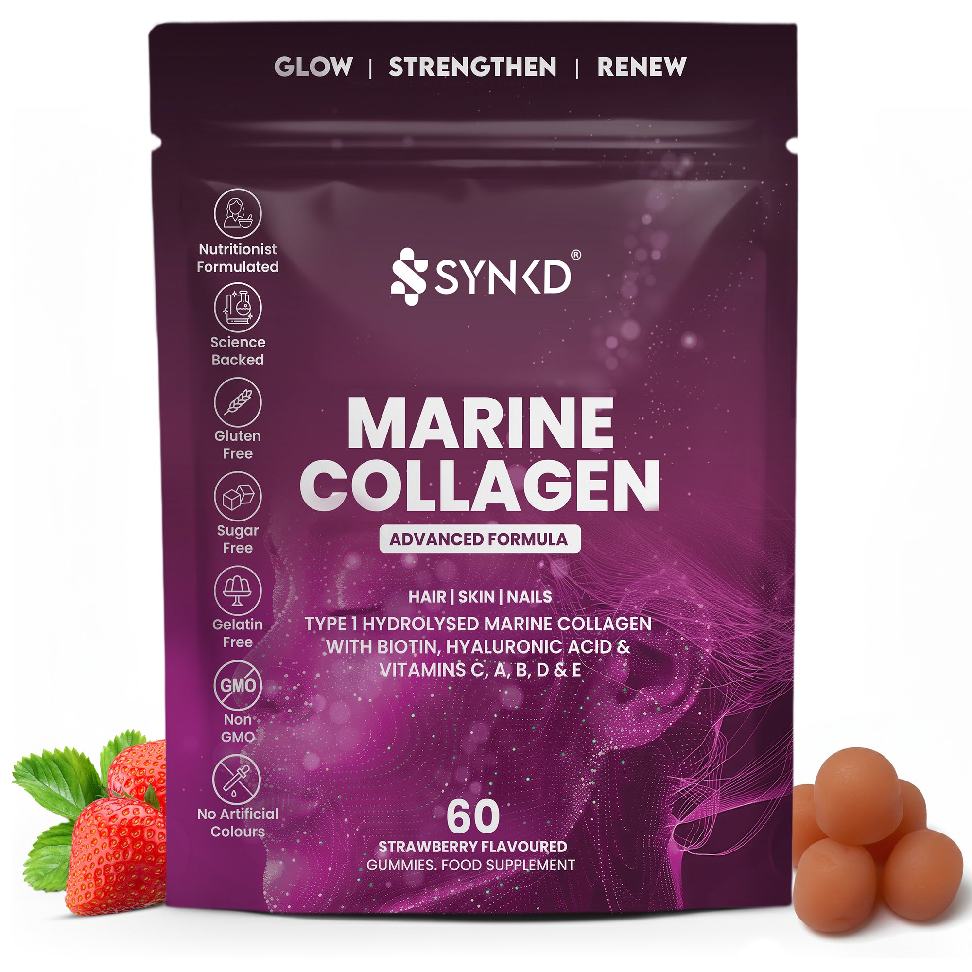 SYNKD Marine Collagen Gummies – Hair, Skin & Nails Support