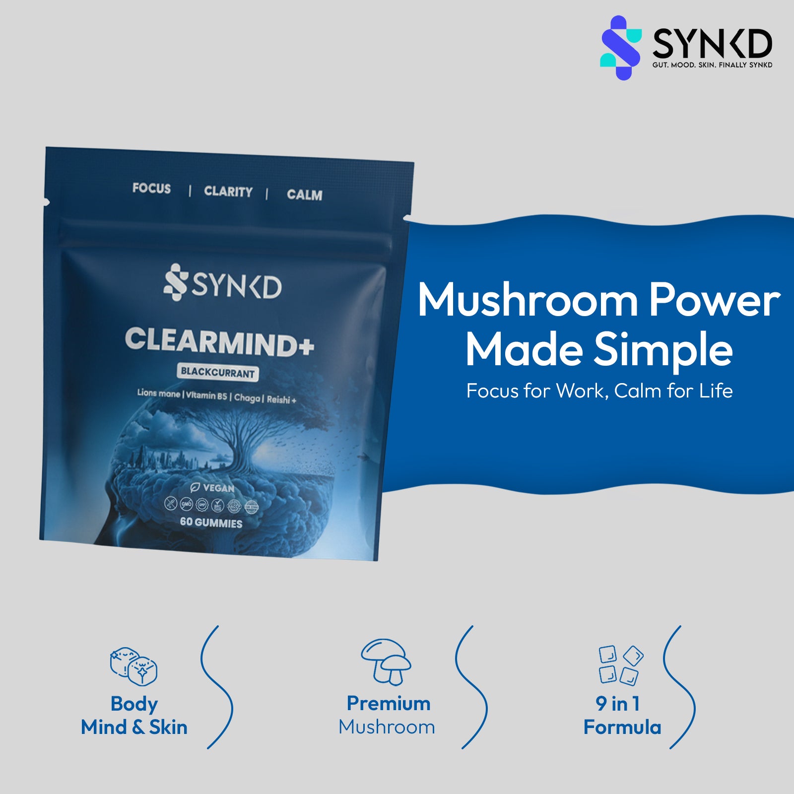 ClearMind+ Focus & Energy Mushroom Gummies (1953mg)