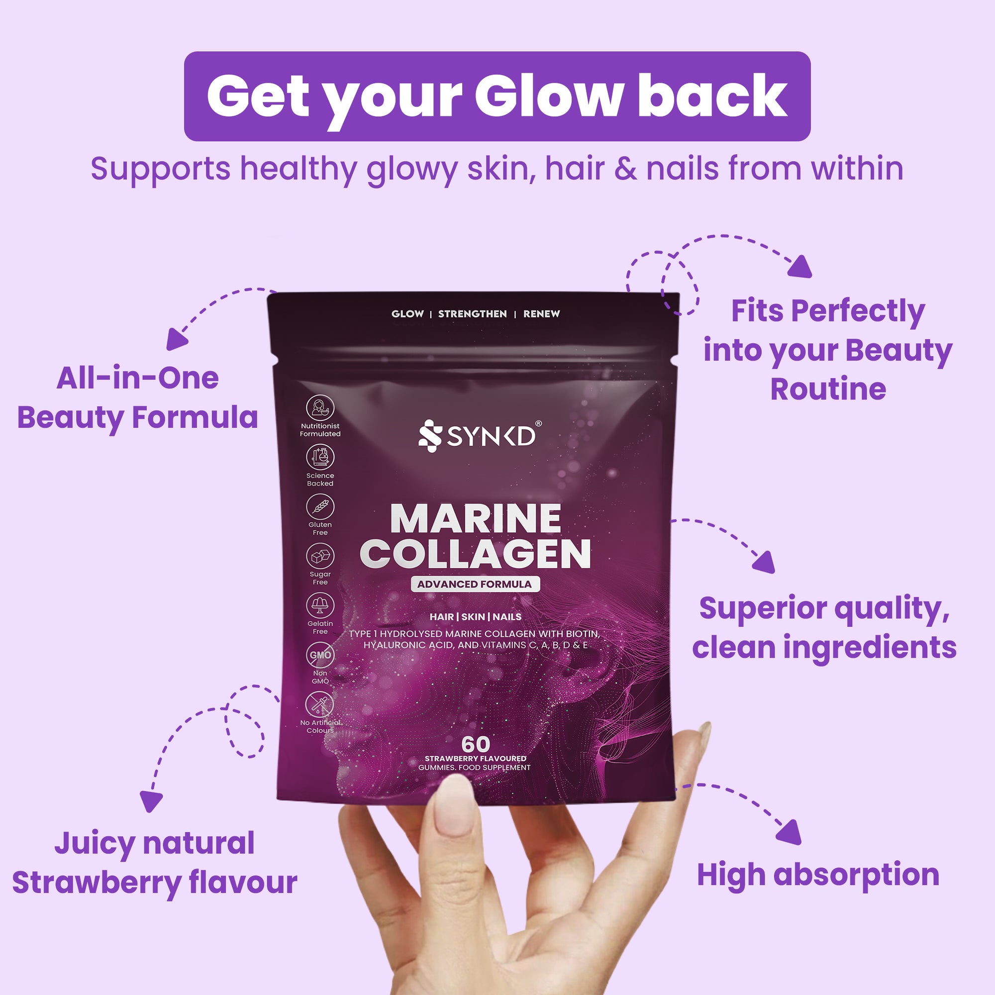 SYNKD Marine Collagen Gummies – Hair, Skin & Nails Support