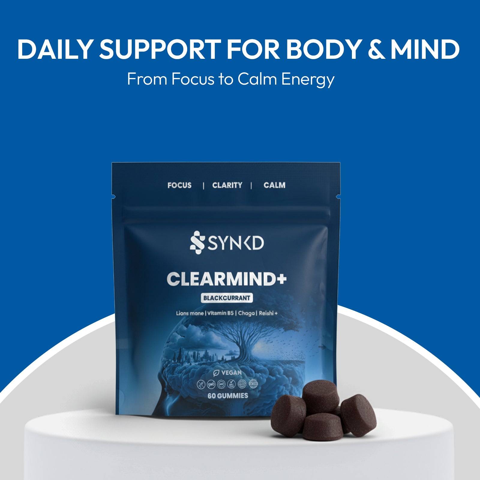 ClearMind+ Focus & Energy Mushroom Gummies (1953mg)