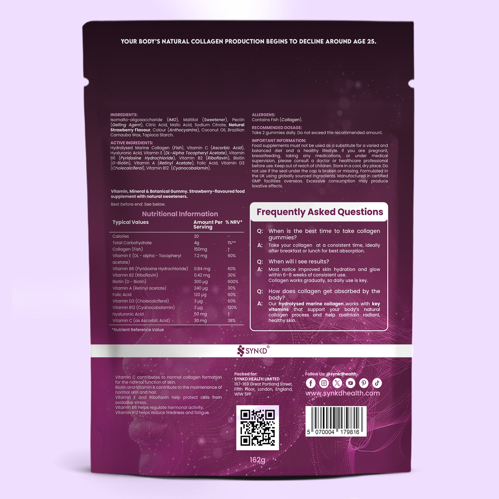 SYNKD Marine Collagen Gummies – Hair, Skin & Nails Support