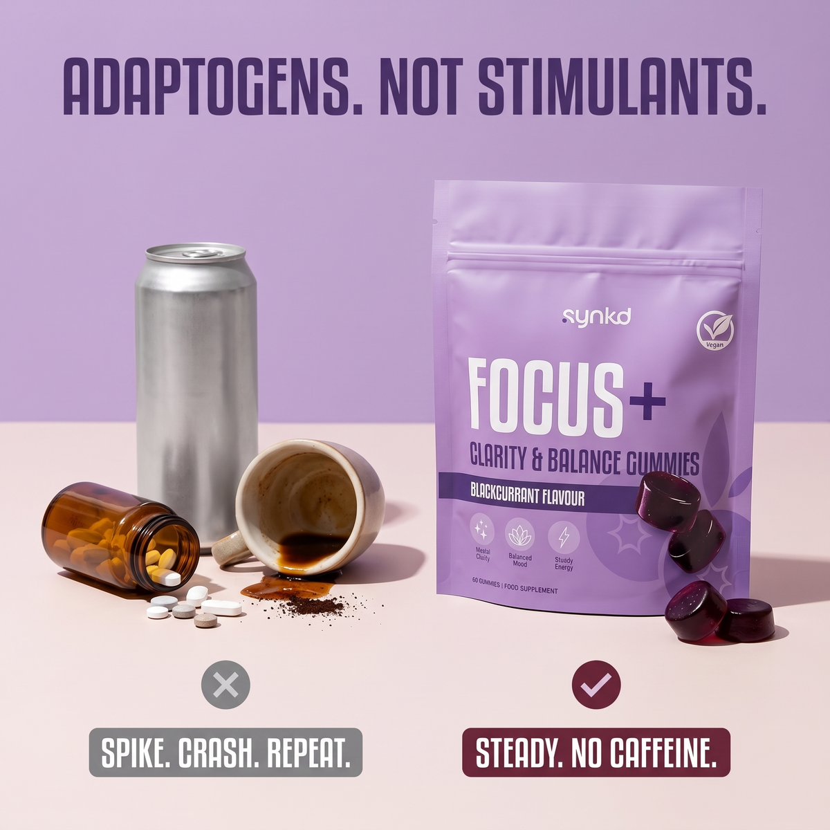 Focus & Energy Mushroom Gummies – 7 Superfood Extracts, 1953mg
