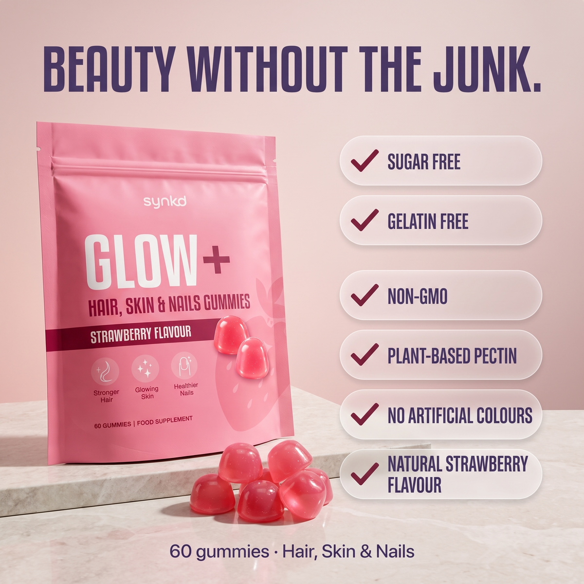 Glow+ Marine collagen gummies for hair skin and nails
