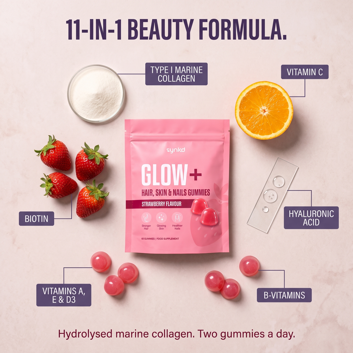 Glow+ Marine collagen gummies for hair skin and nails
