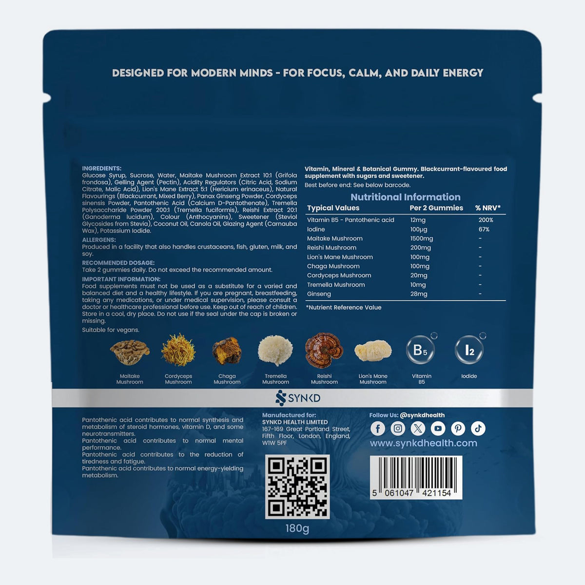 Focus & Energy Mushroom Gummies – 7 Superfood Extracts, 1953mg